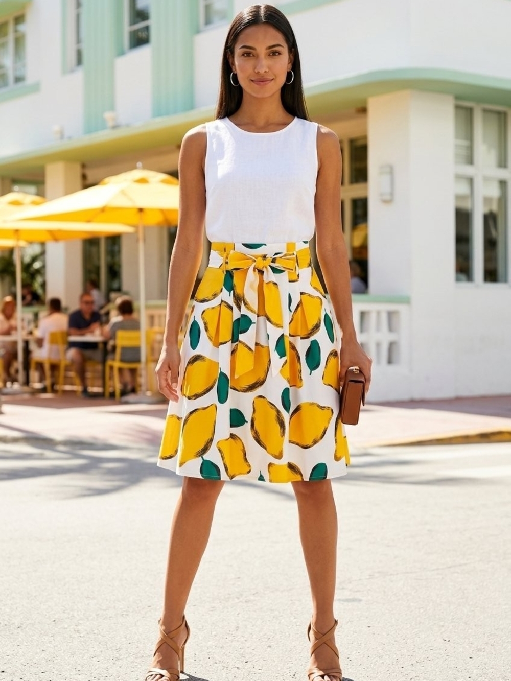 Her Destiny Lemon Print Fit & Flare Skirt